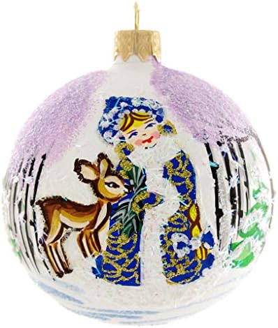 "Snow Maiden with a Deer" Hand Painted Christmas Ball (small).
