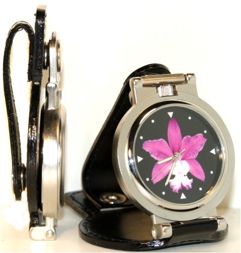 Images By ChrisC Watches, Purple/White Laeliocattleya Orchid - Black Leather/Polished Steel Convertible Belt - Loop Watch, Womens Watches, Womens Images By ChrisC Watches