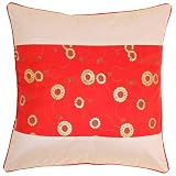 Decorative Handmade Cushion Cover / Pillow Sham With Gold Floral Design - Two Tone Red & Beige