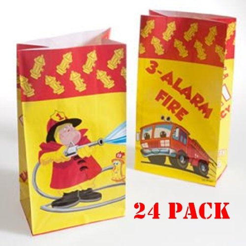 (24) Firefighter Paper Bags - 24 Pc - Fire Fighter Theme Party Favor Bags