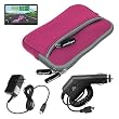 Premium Pink Glove Series Carrying Case + Clear Screen Protector + Home Wall Charger + Car Charger for Garmin Nuvi 1450 1450LMT