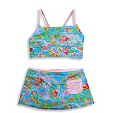 Max Out - Girls 2 Piece Floral Bathing Suit, Light Blue, Pink, Green