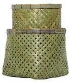 Natural Hand Woven Split Bamboo Nested Baskets Set of Two - Large=11"D - 8"H