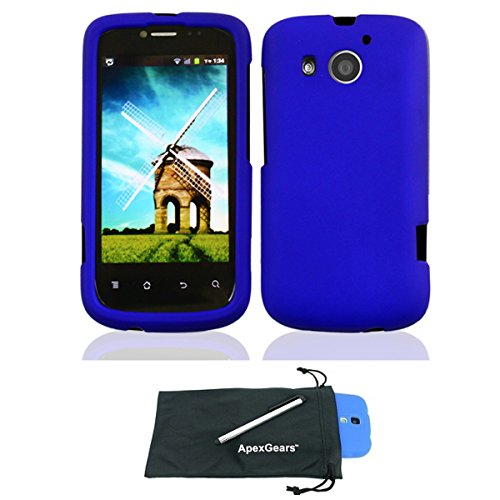 For Huawei Vision 2 II Rubberized Hard Snap On Phone Protector Cover with Stylus Pen and ApexGears (TM) Phone Bag (Blue)