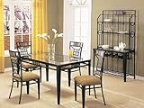 5 pc metal and glass dining table set with stone inlay on table and chairs