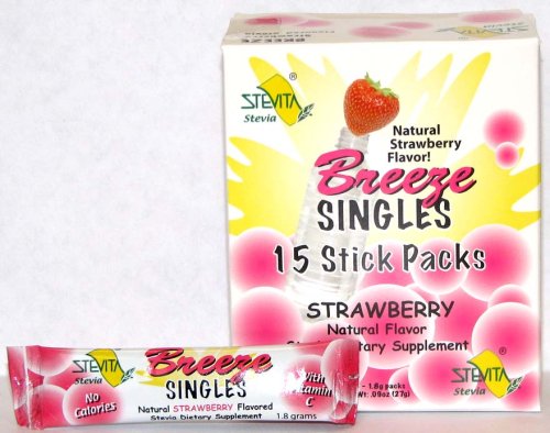 Stevita Co. BREEZE Singles Strawberry Stevia Stick Packs Drink Mix 15 Sticks per box, YEAR END SALE!
