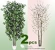TWO 7' Artificial Trees - Very Full Ficus + Pink Cherry Blossom with Real Wood Trunks