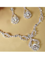 Bridal Necklace & Earrings, Wedding Jewelry w/ Crystal & Rhinestones 600 by USABride