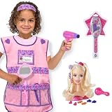 Melissa & Doug Hairstylist Dress Up Costume with Barbie Styling Head Blonde Set of 3 Items