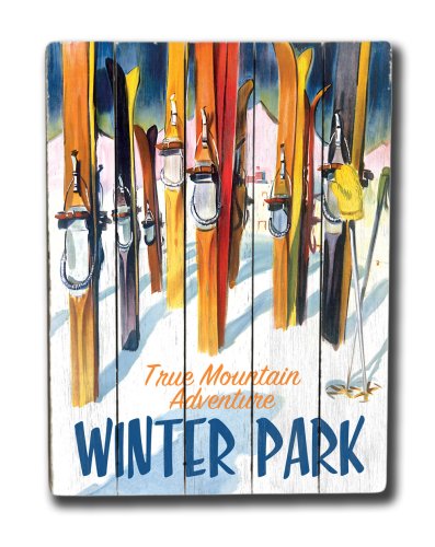 ArteHouse planked wood sign 18" x 24" WinterPark Vintage Ski Wall decor