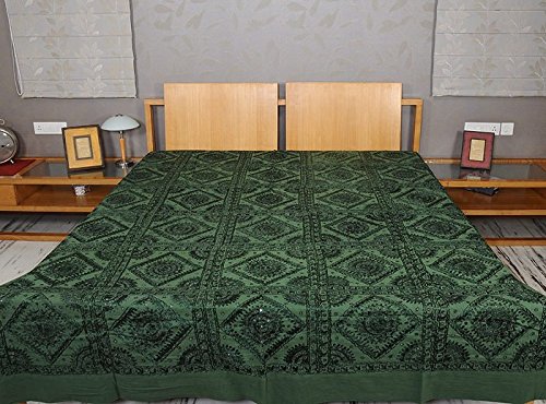 Imagen 2 de Rajrang diseñador Colcha Algodón verde bordado Floral Doble Colcha