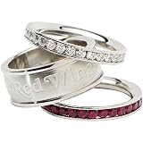 LogoArt Detroit Red Wings Crystal Stacked Ring Set of 3