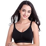 ブラジャー　授乳 マタニティウェア　下着　ノンワイヤ　やさしく包むストラップブラジャー　簡単に授乳タイプ！お肌にやさしい授乳バラジャー！ (XL(40/90 B-Cカップル用), ブラック)
