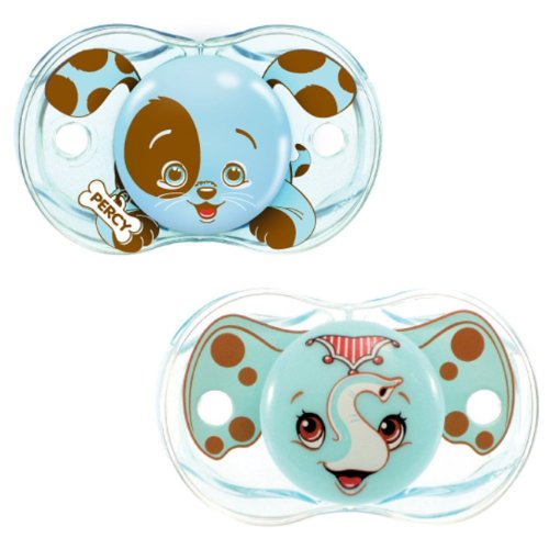 RaZbaby Keep-It-Kleen Pacifier 2 Pack - Percy Blue & Elfy Elephant