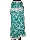 Bollywood White Floral Printed Teal Crinkle Cotton Skirt