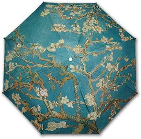 Goldenpiece Almond Blossom Masterpiece printing 3steps auto folding umbrellaBEWARE of Knockoffs auto open close one button for handed operation -portable easy carrying precious Deep Black package