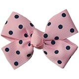 Posies Accessories Bitty Grosgrain Pearl Pink with Navy Polka Dots Hair Bow