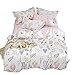 OROA Soft Cotton Cartoon Pink Floral Duvet Cover Full Queen for Girls Kids Toddler Women Reversible Plant Flower Print Teen Bedding Sets Full Size, No Comforter