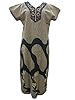 Womans Boho Cotton Caftan Beige Black Stripe Embroidered Kaftans Nighty L / M