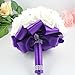 OurWarm® Purple Crystal Roses Pearl Bridal Bridesmaid Wedding Bouquet Artificial Silk Flowers with 1pcs Glue Stick