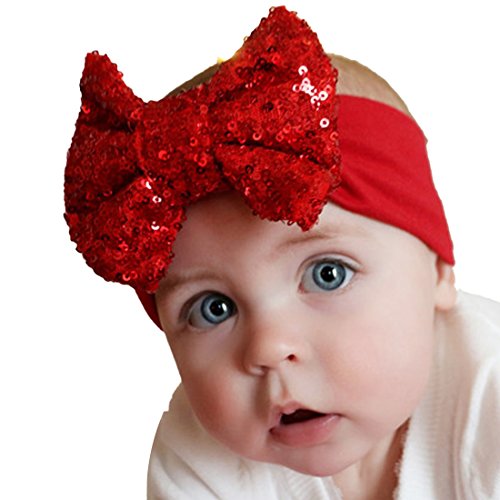 Voberry Baby Girls Photo Props Turban Cotton Sequins Bow Headband Soft Head Wrap (A)