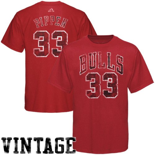 adidas Scottie Pippen Chicago Bulls #33 Player Vintage Premium T-Shirt - Red (Large)