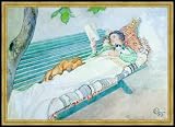 Framed picture: Carl Larsson, Woman Lying on a Bench, 1913, 69 x 48 - Wood Corum S: Gold