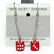 10mm Dice Dangler Earrings, Red w/White