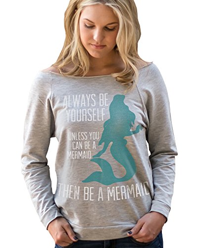 Superluxe™ Womens Be Yourself Be A Mermaid French Terry 3/4 Sleeve T-Shirt, Heather Grey, Small