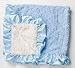Blue Baby Blanket in Ultra Lux Plush Swirl with Blue Satin Ruffle and Reversible Ivory Ultra Lux Plush Swirl Backing, Alexander Timothy Designer Baby Throw
