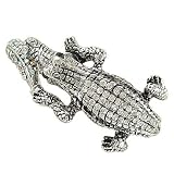 Glitzy Rhinestone Crystal Covered Alligator Antique Silvertone Hinged Bangle Bracelet