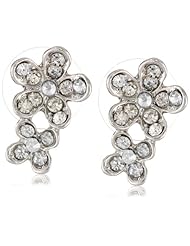 Betsey Johnson "Crystal Rhodium" Pave Double Flower Stud Earrings