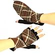 Winter Wool Plaid Flip Top Fingerless Snug Gloves Brown with Multiple Colors