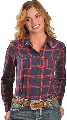 Red Ranch Women's Fuchsia Plaid Studded Western Shirt Fuchsia X-Large