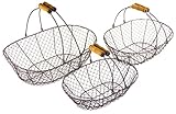 Harvest Rustic Wire Country Style Basket with Handles, Set of 3