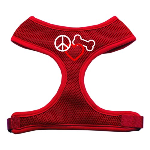 Pet Harnesses Peace Love Bone Design Soft Mesh Harnesses Red Large Free