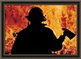 26x19 Courage - One Fireman by Unknown/Anon Framed Art Print