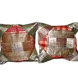 2 Red Green Zardozi Vintage Silk Sari Toss Pillow Cushion Covers