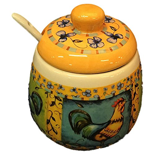 Dolomite Condiment Jar and Spoon Set Rooster Print