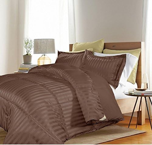 3 Piece King Bright Chocolate Damask Themed Comforter Set, Reversible Bedding, Classic Striped Pattern, Stylish Luxury Bedding, For Modern Master Bedrooms, Gorgeous and Beautiful Quality, Dark Brown