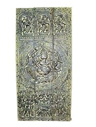 Hand-carved Seated Ganesha Carved Wood Door Panel India 72x36