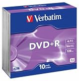 Verbatim - 43657 - DVD+R Advanced Azo+ - 16X - Matt Silver Surface - 4,7 Go - Slim Case de 10