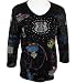 Cactus Bay Apparel Radiantly Printed, Rhinestone Highlighted, 3/4 Sleeve, Crew Neck, Black Colored Cotton Top - Route 66