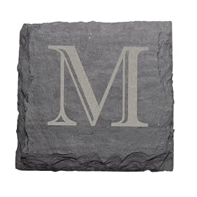 JK Adams Set of Four 4-Inch Square Monogrammed Slate Coasters, M by J.K. Adams Company