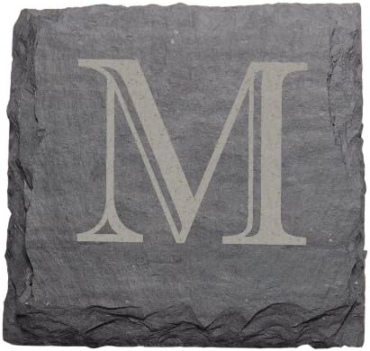 J.K. Adams 4-Inch Square Monogrammed Initial Slate Coasters, Set of 4, "M"