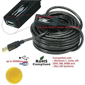 USB 2.0 Active Extension Repeater Cable A Male to A Female (10 Meters) by 