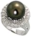 14k White Gold Ring, 3/4 (19mm) wide, w/ 1.15 Carats Round Brilliant Diamonds & 13mm Black Pearl