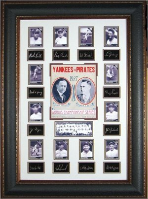 Lou Gehrig unsigned New York Yankees (1927) vs Pittsburgh Pirates Engraved Signature Collection 27x39 Leather Framed