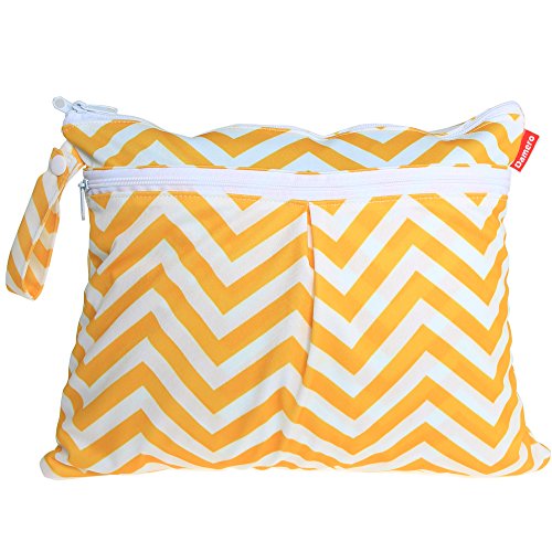 Damero New Cute Travel Baby Wet and Dry Cloth Diaper Organizer Bag, Yellow Chevron