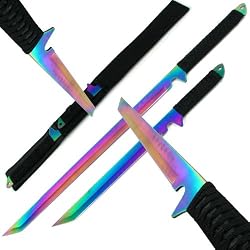 Dual Rainbow Blade Full Tang Ninja Swords W/ Sheath